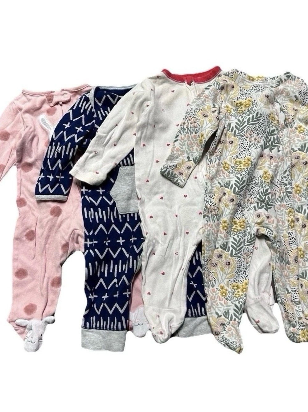 Baby Girl Footie Pajamas Bunnies Hearts Floral Size 3-6 Months